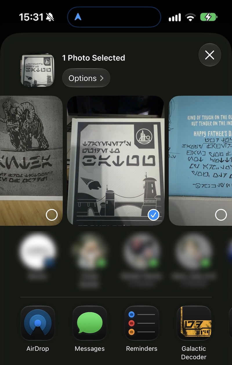 Adding Galactic Decoder to the share sheet in Photos